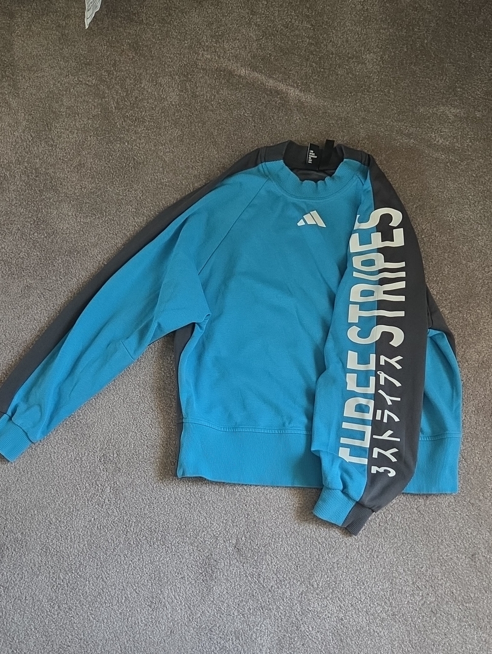 Adidas Womens Teal Blue Crewneck Sweatshirt with Contrast Sleeves